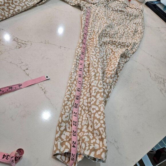 J. Crew Womens Cheeta Print Pants Size 10 Pull On Linen Cotton Blend Tan White - Picture 10 of 10